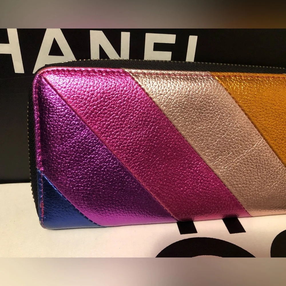 Auth Rainbow 🌈 Kurt Geiger Metallic Leather Large Wallet - Picture 8 of 13